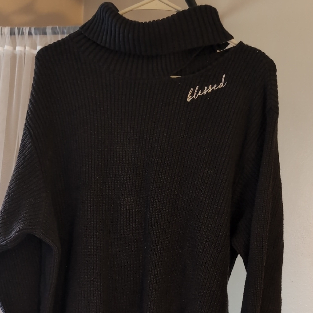 Peace Love World Black Cowl Neck Sweater